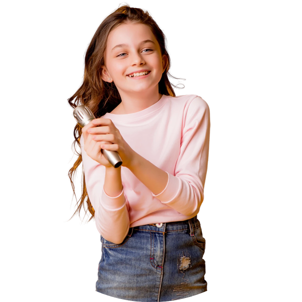Young child holding a mic